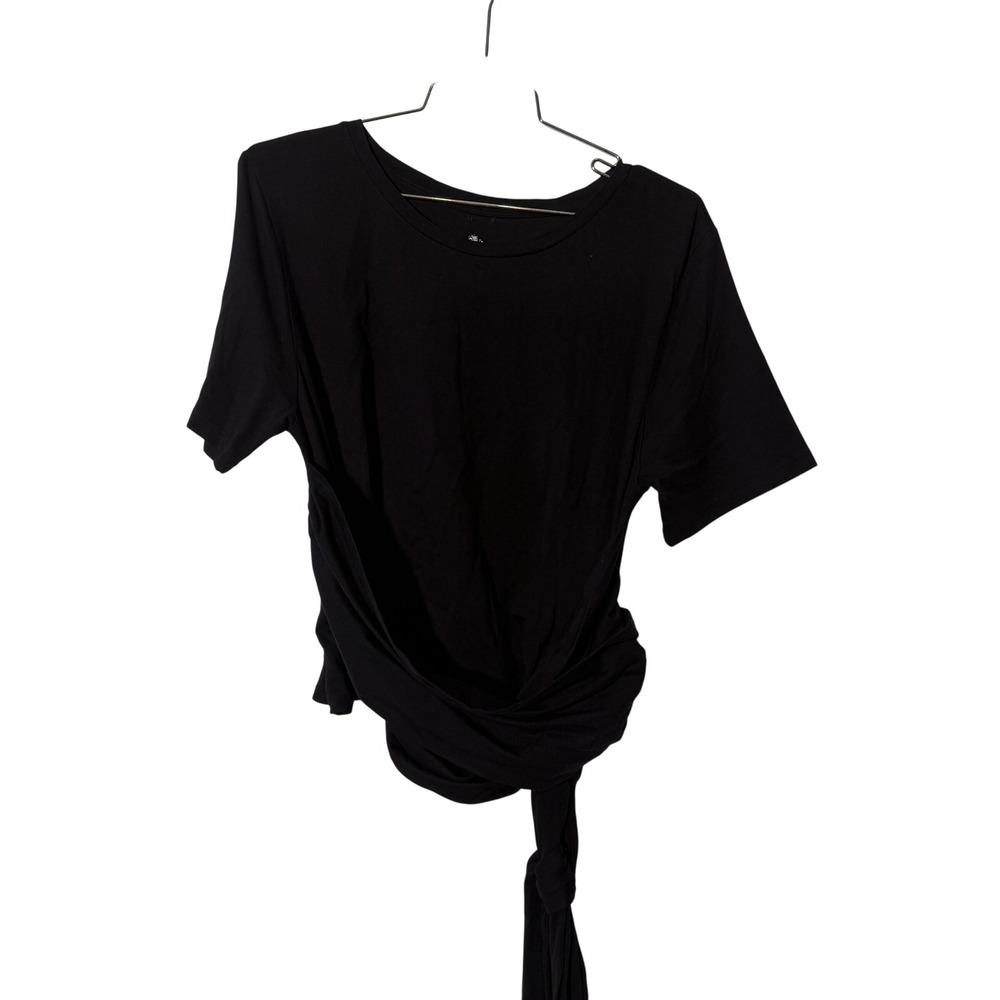 Pilcro Side Tie Tee Women Large‎ Black Cotton Short Sleeve Crew Neck